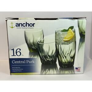 Anchor Hocking Central Park 16pc Glass Drinkware Set Tumblers & Rocks Clear